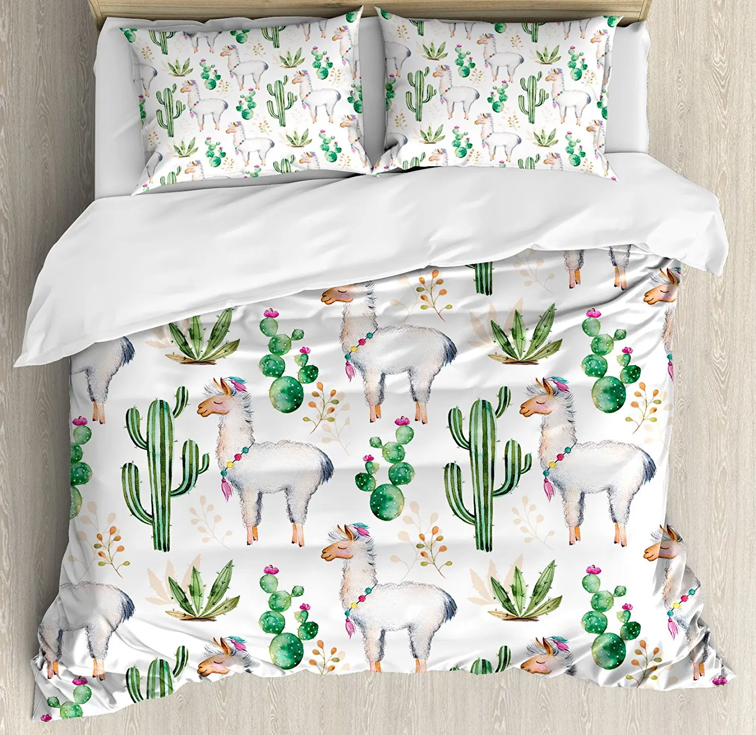 

Cactus Duvet Cover Set Hot South Desert Plant Cactus Pattern with Camel Animal Modern Colored Image Print 4 Piece Bedding Set