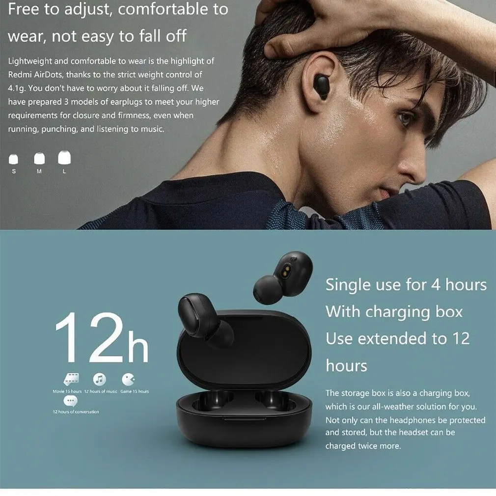 Original Xiaomi Redmi Airdots TWS Bluetooth Earphone Stereo Bass Bluetooth 5.0 earphones With Mic Handsfree Earbuds AI Control