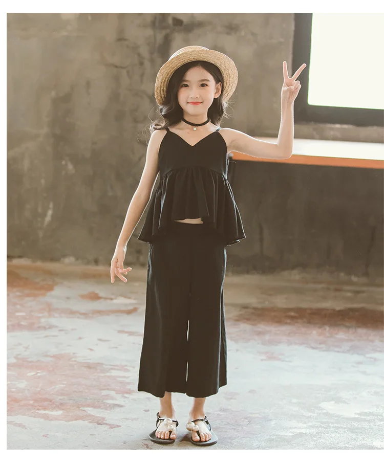 Toddler Girls Tracksuits Solid Grey Black Cotton Ruffles Tops & Pants Girls Clothing Set Big Kids Clothes Sets For Girls 2 piece Outfits (10)