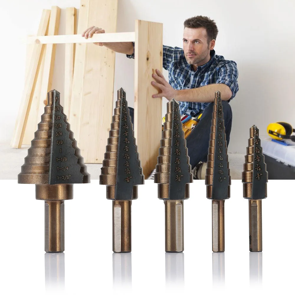 5pcs High Speed Steel Straight Flute Step Drill with Aluminium Boxin