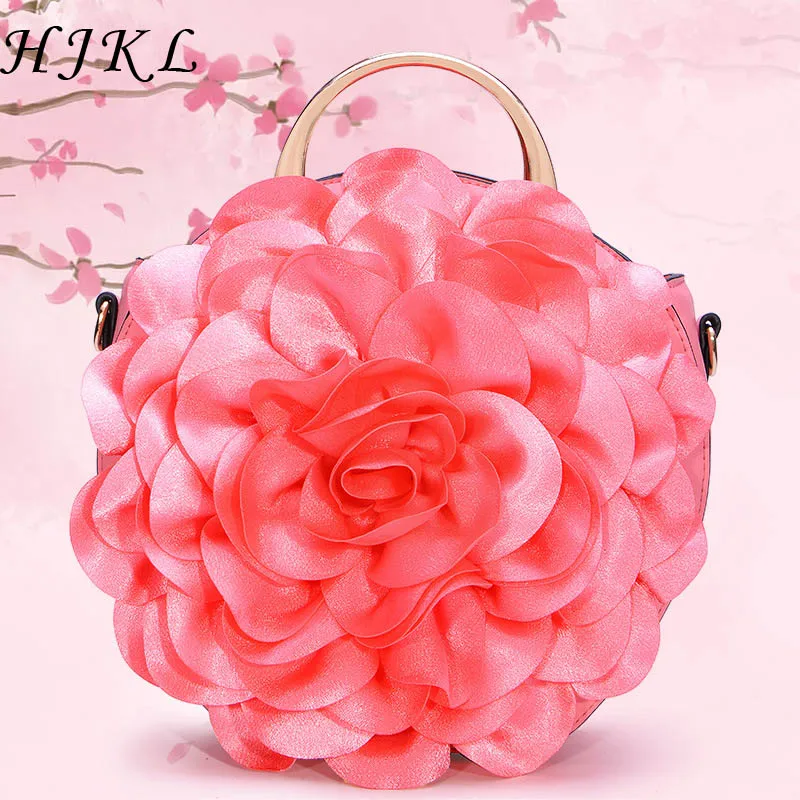 

HJKL Circular Fashion Women PU Leather Handbags Ladies Messenger Bag Crossbody Bag Appliques Flower Tote Bag Bolsos Mujer De