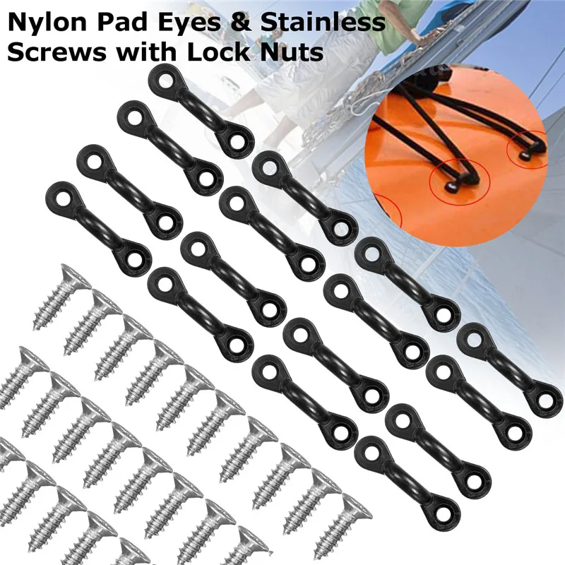 

30Pcs Kayak Nylon Pad Eyes + 60Pcs Stainless Steel Screws With Lock Nuts Bungee Kit Canoe Boat Parts Accessories Durable Set