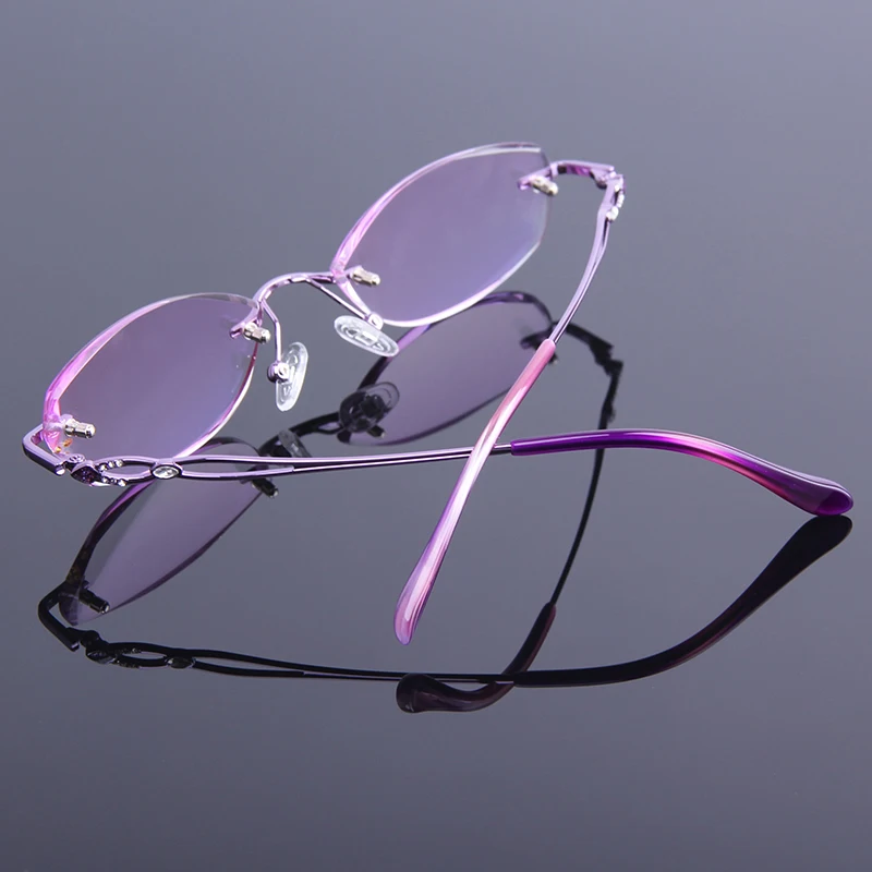 Weibliche Lesebrille Metall Widerstand Tragen Diamant Frauen Optik Beschichtung reflektierende Randlose Brillen Anti Schneiden tEz461wq