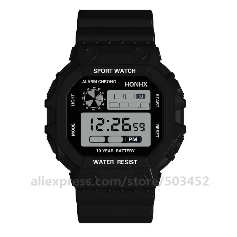 100 шт./лот дисплей освещения HONHX99 цифровые часы с календарем будильник многофункциональные спортивные цифровые часы - Цвет: black