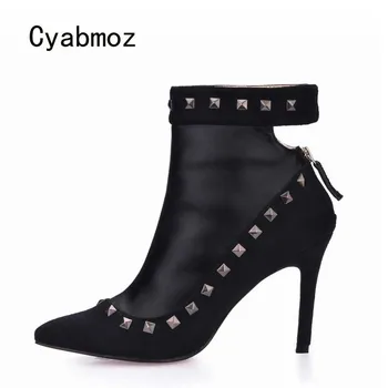 

Cyabmoz High Heels Women Winter Ankle Boots Shoes Woman Rivet Pointed Toe Party Dress Club Shoes Zapatillas Botas Zapatos Mujer