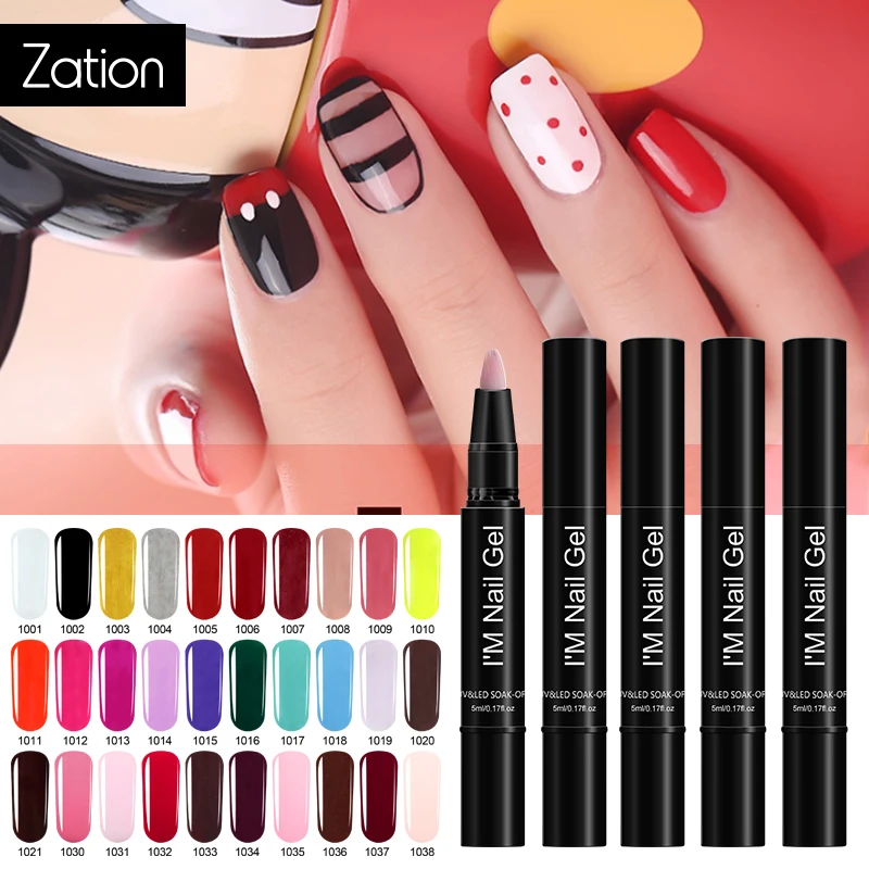 

Zation Newest Gel Nail Pen Gel Varnish Ordinary 35 Colors UV Nail Polish Semipermanente Painting Lacquer Stickers for Nails Art