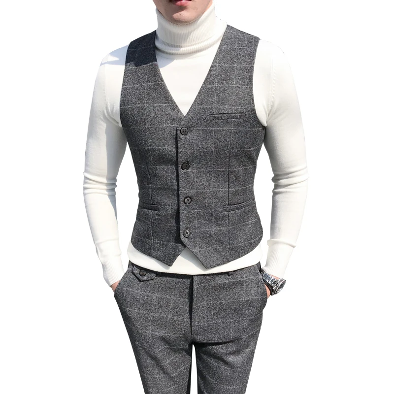 Plaid Vests For Men Slim Fit Mens Suit Vest Male Waistcoat Gilet Homme Casual Sleeveless Formal Business Formal Dress Plus size