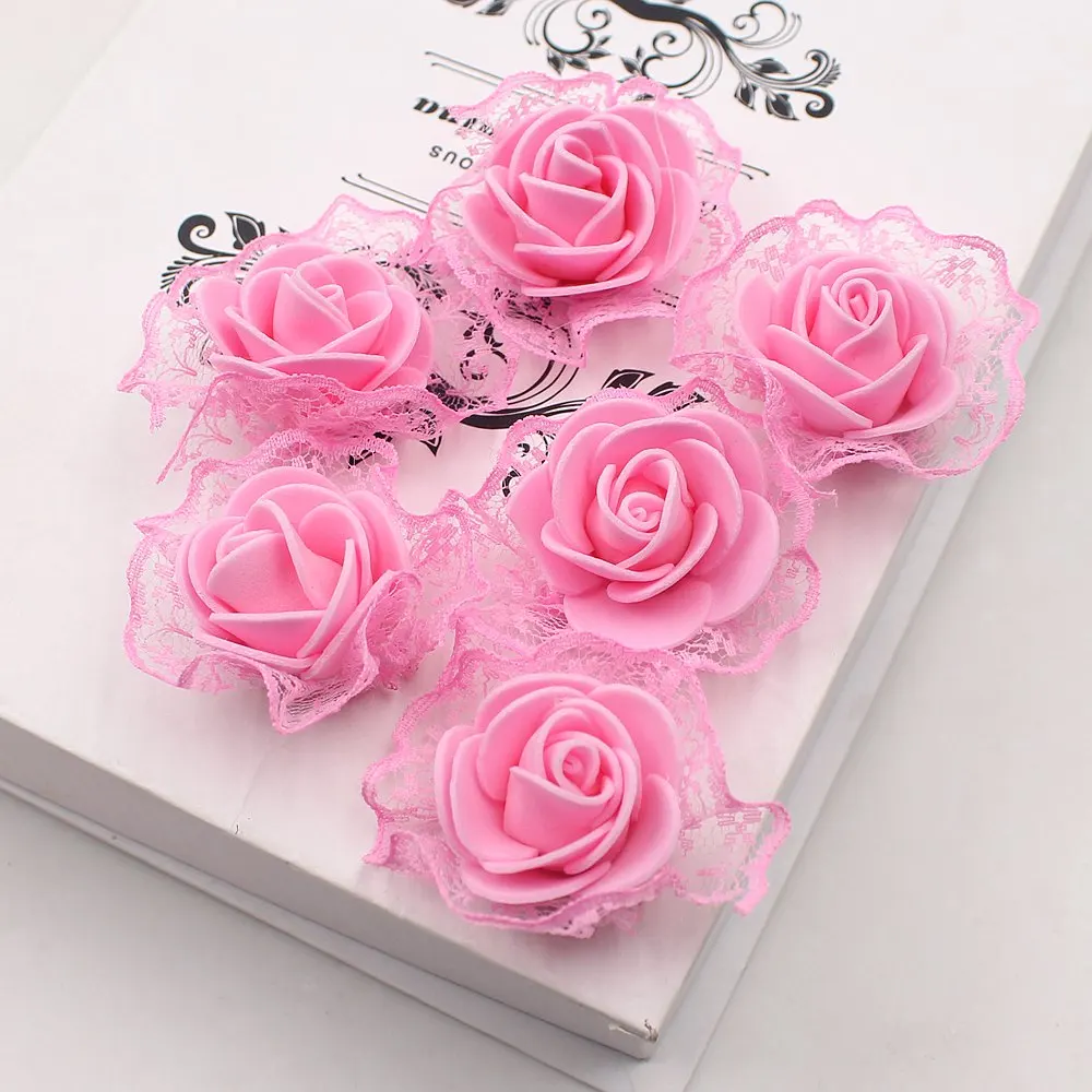 Искусственные цветы из пенополиэтилена, 20 шт., кружевные розы для свадебного украшения, сделай сам, скрапбукинг, аксессуары ручной работы, венок, цветок - Цвет: Розовый