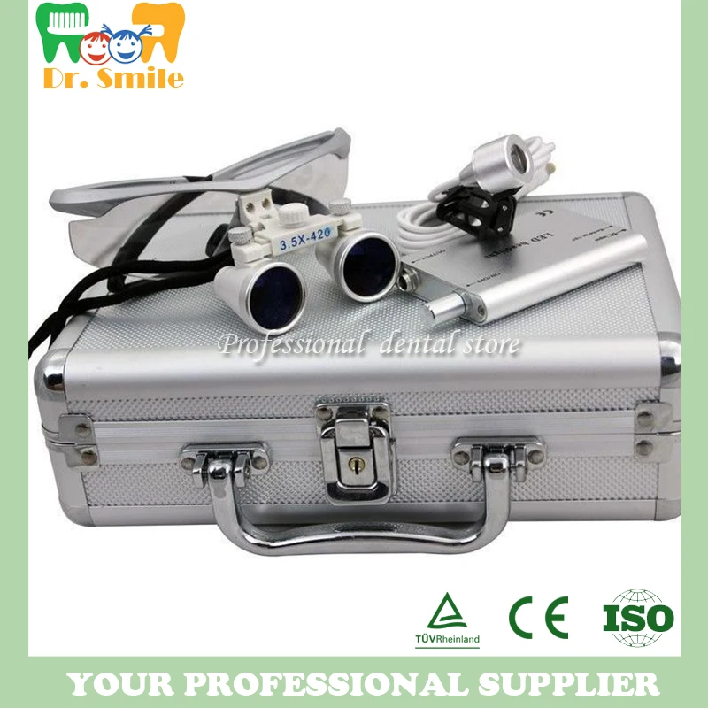 Online D loupes magnifying glasses dental and surgical loupes with head light packed in aluminium box