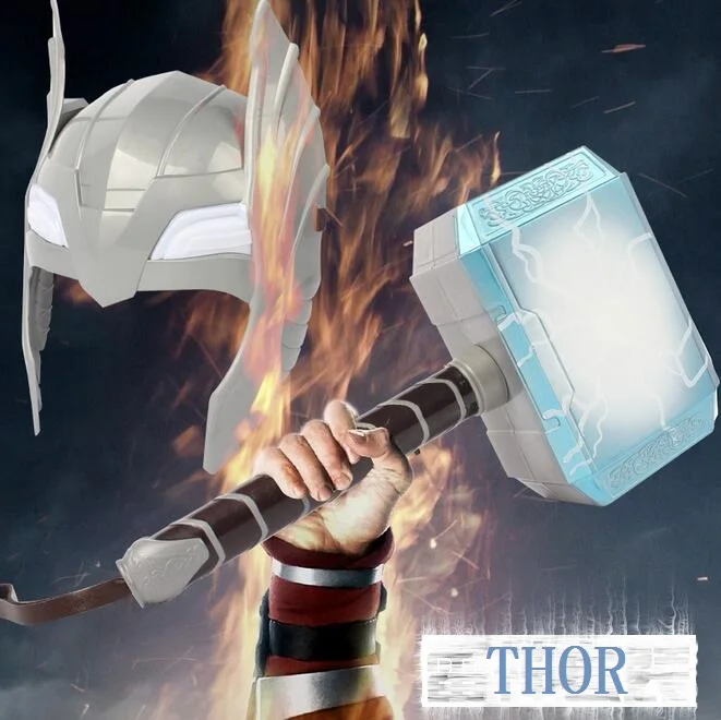 Child Cosplay The Avengers 2 Thor LED Light Luminous Sounding Helmet Weapon Hammer Quake Model Action