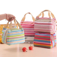 Портативный холст для обеденного мешка, сумка в полоску, теплоизоляционные сумки для путешествий, пикника, еды, ланч-бокса, сумка для маленьких девочек