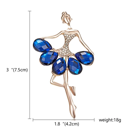 RINHOO Gymnastics Girl Flower Dancer Crystal Brooches for Women Cute Pin Bijouterie High Quality Corsage Fashion Wedding Jewelry Beauty