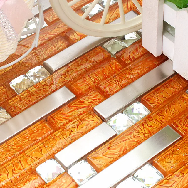 orange stainless steel glass mosaic tile HMGM1083J backsplash diamond