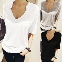 2016 New Women’s Summer Korean Style Casual V-Neck Short Sleeve Solid Loose T-Shirt Top