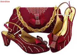 Doershow/комплект из туфель и сумочки винного цвета для женщин, итальянская обувь высокого качества с сумочкой в комплекте, украшенная