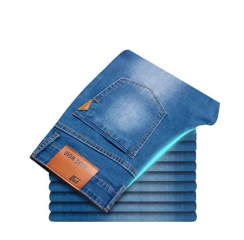 Мужские джинсы стрейч деним светильник синие цвета мужские прямые джинсы повседневные обтягивающие джинсы брюки