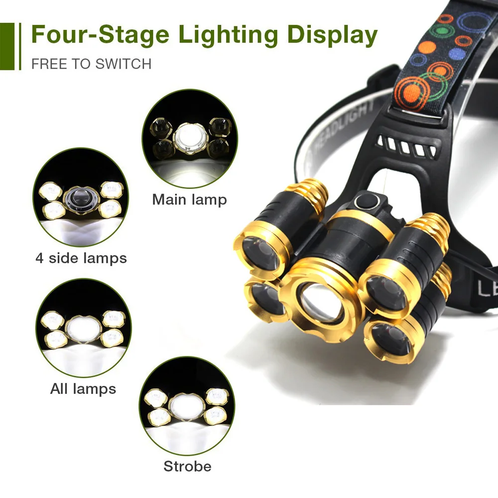 Светодиодный налобный фонарь 15000лм 3T6/5T6 с чипами, головной светильник с перезаряжаемым зумом, головной светильник, светильник-вспышка, охотничий 18650 аккумулятор