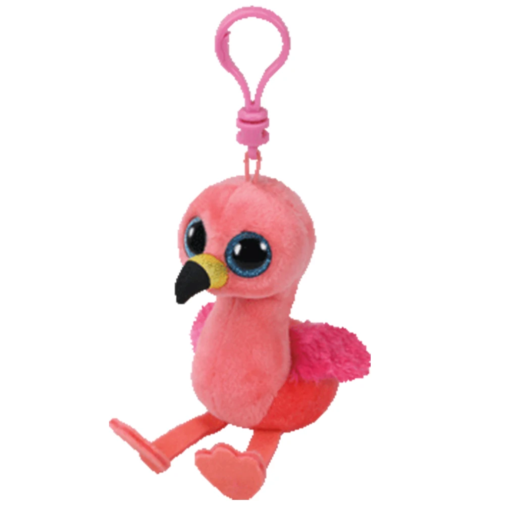 

Pyoopeo Original Ty Boos 4" 9cm Gilda Pink Flamingo Clip Plush Keychain Stuffed Animal Collection Doll Toy with Heart Tag