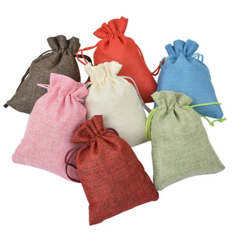 100PCS Christmas Linen Jute Drawstring Gift Bags Sacks Wedding Birthday