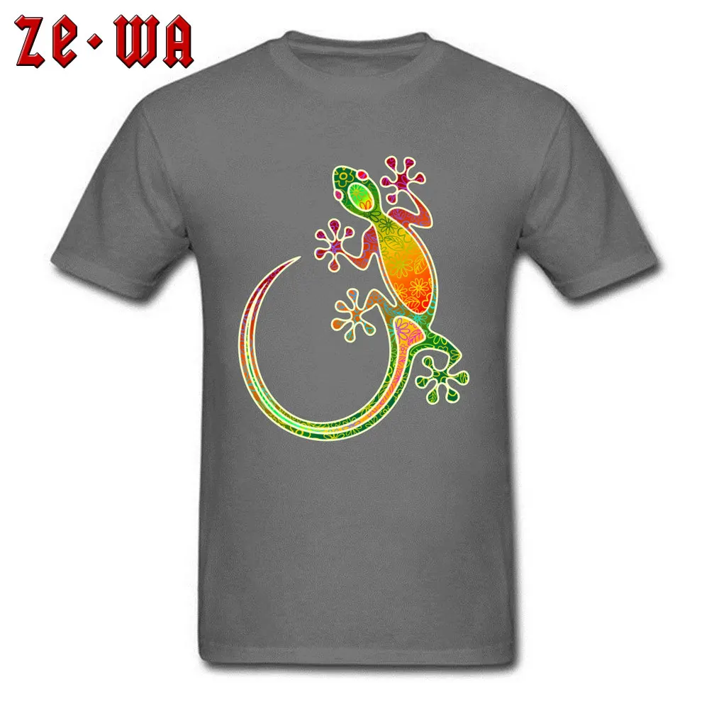Gecko Floral Tribal Art Newest Short Sleeve Printed On T Shirt 100% Cotton Crew Neck Men T Shirt Custom Tees Summer Gecko Floral Tribal Art carbon