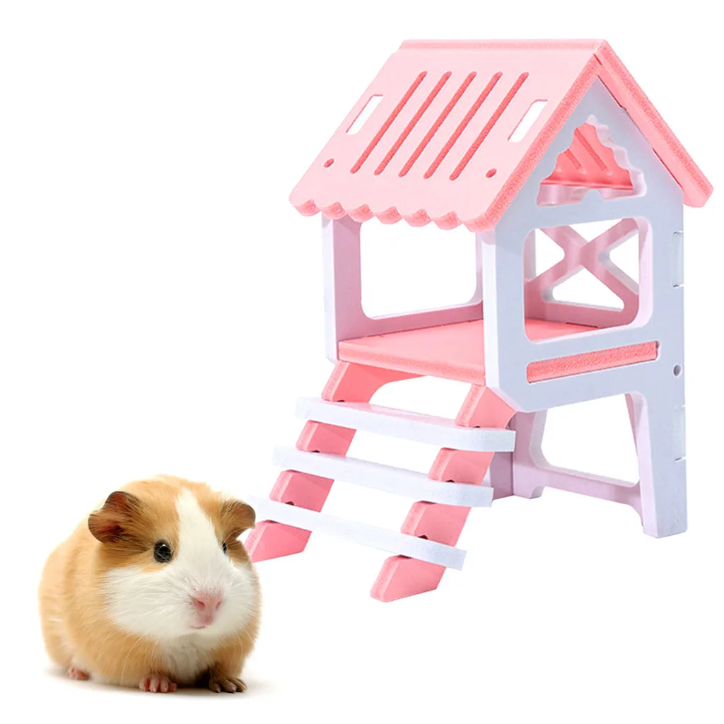 

Small Pet Mouse Toy Entertainment House Color Hamster Wooden Toy Sport Ladder hamster accessories Double layer rodent supplies