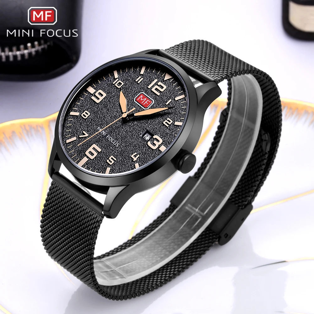 

MINI FOCUS Minimalist Watch Men Quarzt Analog Clock Mesh Strap Auto Date Mens Watches Top Brand Luxury Casual Male Wristwatch