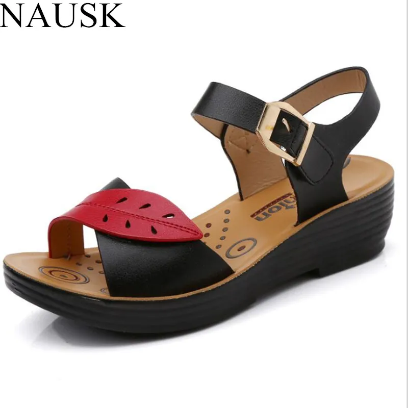 

NAUSK Mother Sandals Genuine Leather Large Size Flat Sandals Summer Casual Comfortable Non - Slip In The Elderly Women Shoes 41