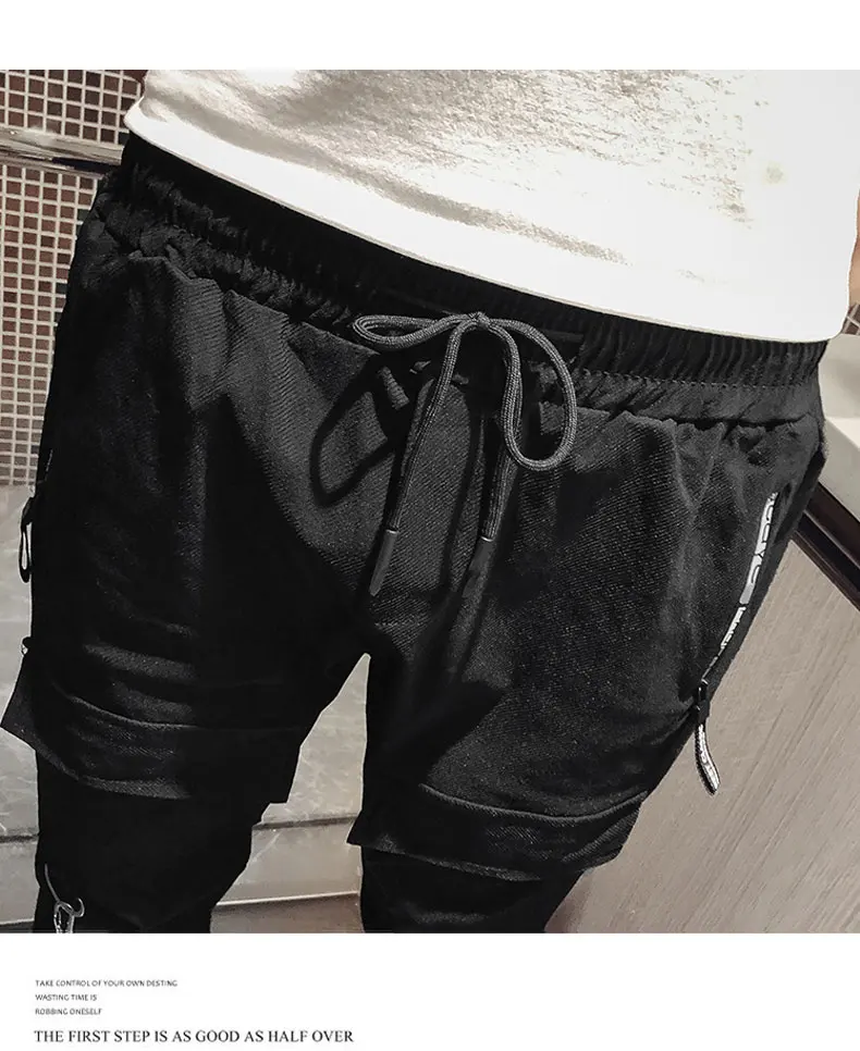 Новые осенние мужские повседневные штаны боковые карманы, набедренный хоп штаны Для Бега Фитнес шаровары брюки с лентами ABZ517