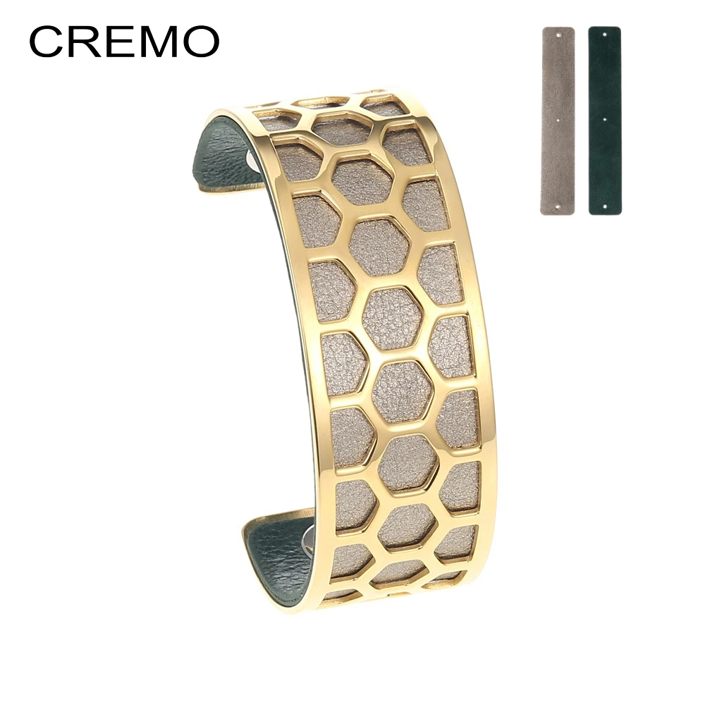 

Cremo Bee Den Cuff Bracelets Statement Animal Bangles 25mm Wide Band Reversible Interchangeable Hollow Stainless Steel Bracelet