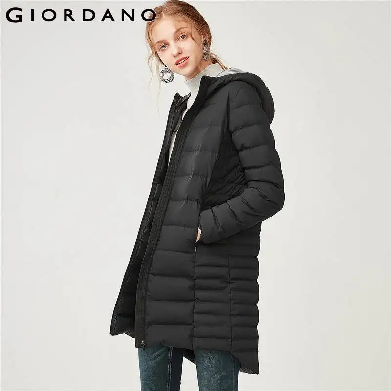 

Giordano Women Down Jacket Women 90% Content White Goose Down Long Style Hooded Down Jacket Warm Windproof Zip Doudoune Femme