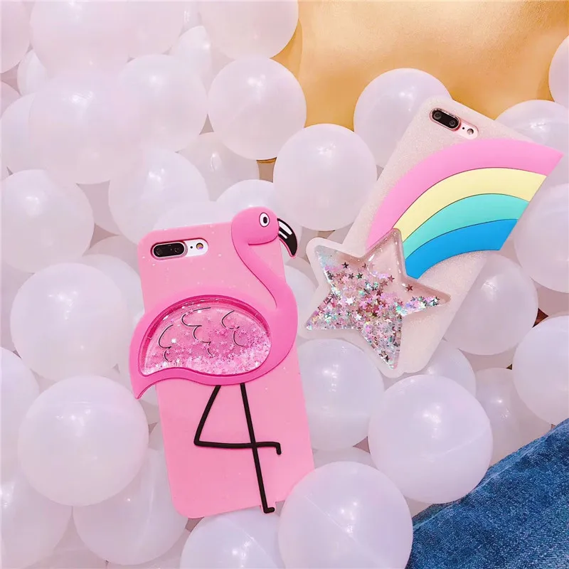 

New Fashion 3D Rainbow&Flamingo Soft Silicone Mobile Phone Housing For iPhone7 7Plus Cellphone Cases For iPhone6 Coque Funda