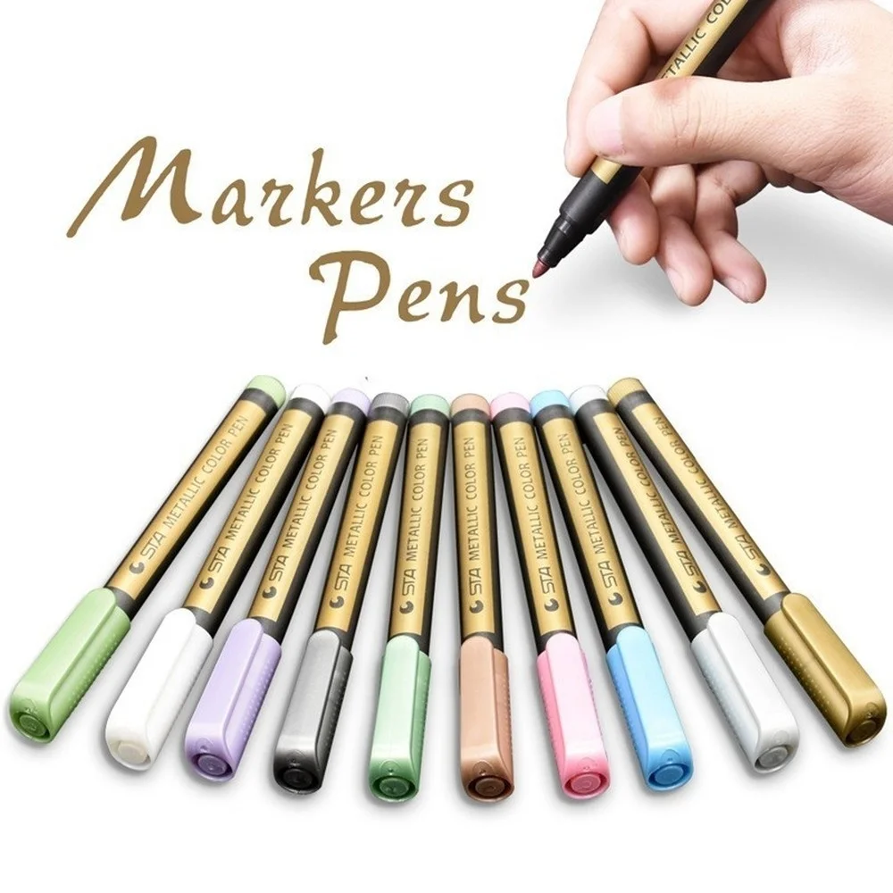 

10pcs Stationery Metal Color Paint Pen Technology Pen Invitation Card Greeting Card Greeting Card Pen Marker Pen