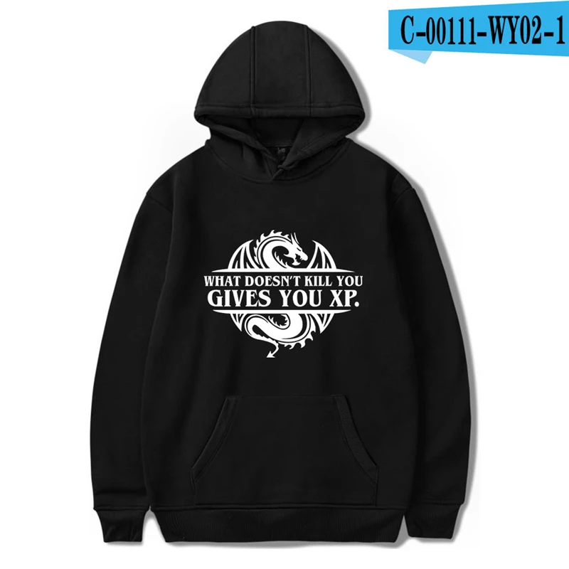 

Dungeons and Dragons Hoodie What Doesnt Kill You Give You Xp Printed Hooded Moletom Black Men Hoodies 2019 Boys Hoodie Pullover