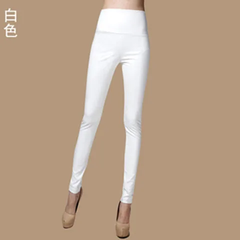 Осенне-зимние Бархатные обтягивающие кожаные брюки из искусственной кожи, женские сексуальные эластичные брюки из искусственной кожи с высокой талией, черные леггинсы, женские узкие брюки - Цвет: White
