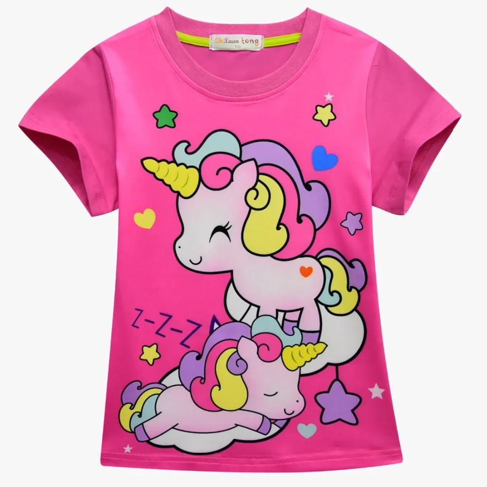 Camisa Infantil/футболка с единорогом; Femme; детская одежда для дня рождения; Camiseta Unicornio; топы для малышей; летняя детская одежда