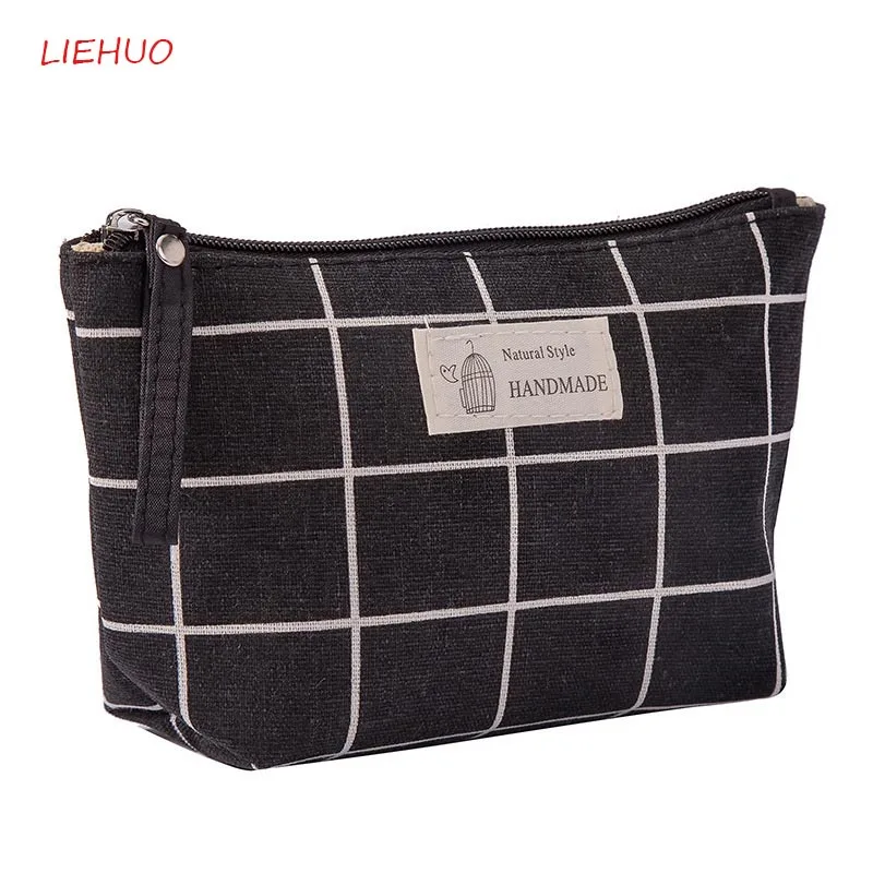 

Women Zipper make up bag Travel Neceser Purse Canvas Key case Plaid Handbag Female Cosmetic Mobile phone Organizer Wash bag 25