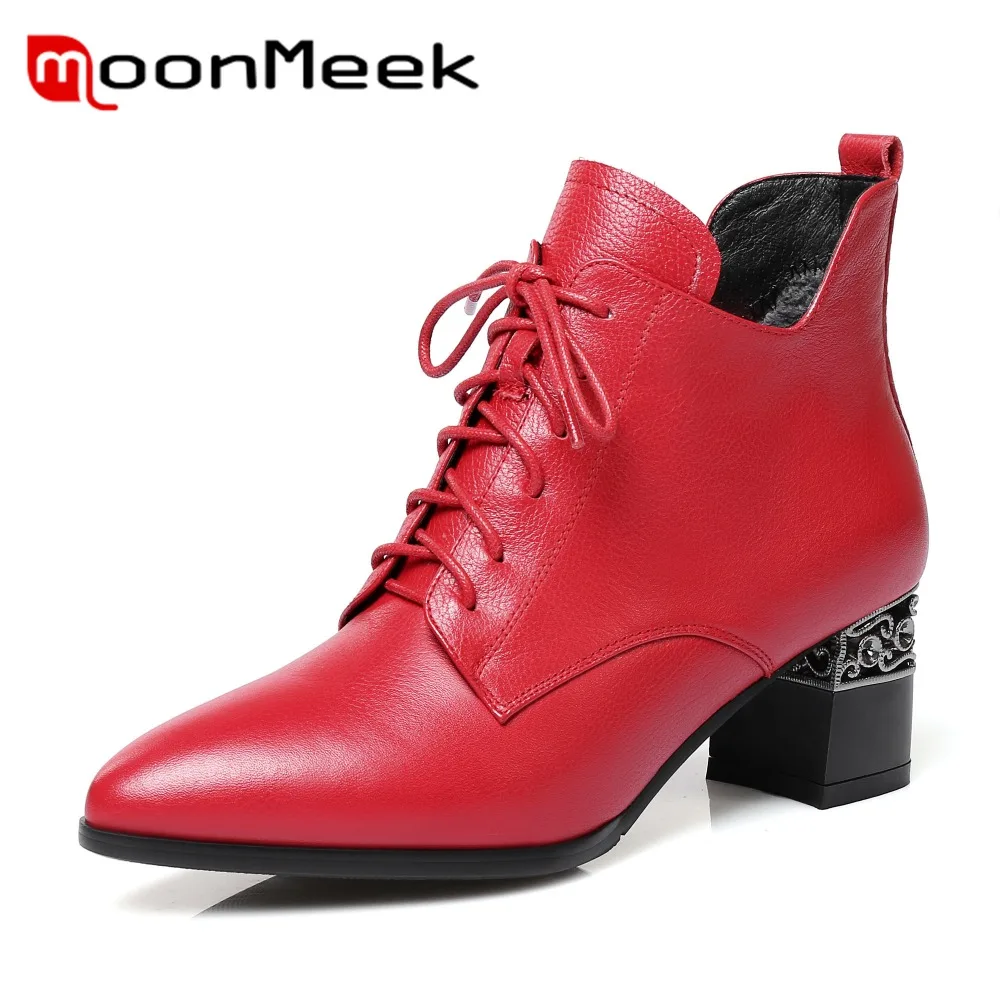 

MoonMeek fashion 2020 autumn winter women boots hot sale high heels ankle boots popular ladies genuine leather boots