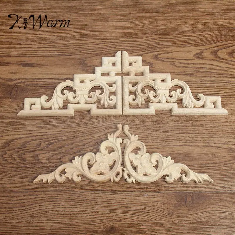 

KiWarm 2Pcs/set Wood Carved Decal Corner Onlay Applique Frame for Home Door Cabinet Wall Furniture Decorative Crafts 2 Type