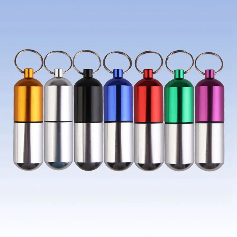 

Hot Sale Camping Equipment Paracord Small Gallipot Keychain Aluminum Alloy Waterproof Pill Box Medicine Case Bottle Drug Holder