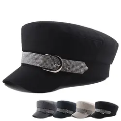 Женская шапка, кепка в стиле милитари, весенне-осенняя супер вспышка, пояс со стразами, пряжка, плоская подошва, армейские кепки, модные