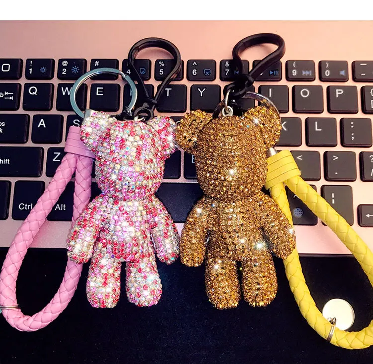 

High Quality 2019 New Rhinestone Cartoon Bear Keychain Car Tassel Key Chain Ring Holder Pendant For Bag Charm Chaveiro llaveros