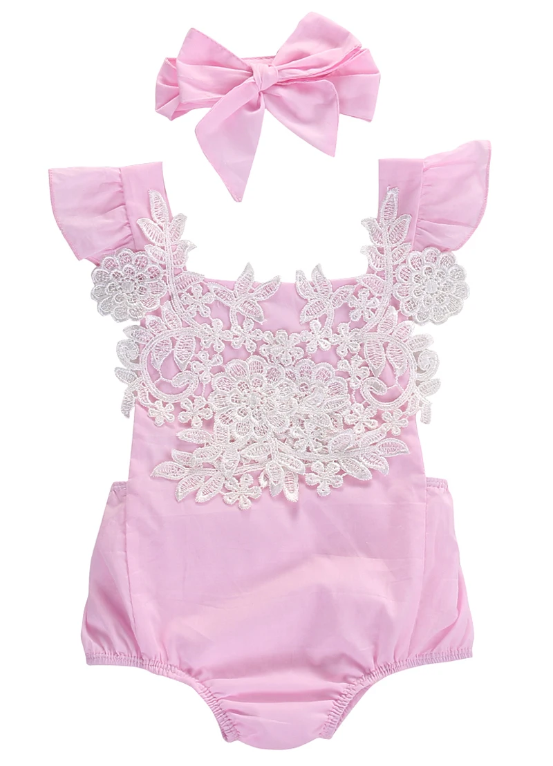 

New Fashion Lovely Newborn Baby Girl Clothing Rompers Lace Floral Jumpsuit Headband Outfits Sunsuit