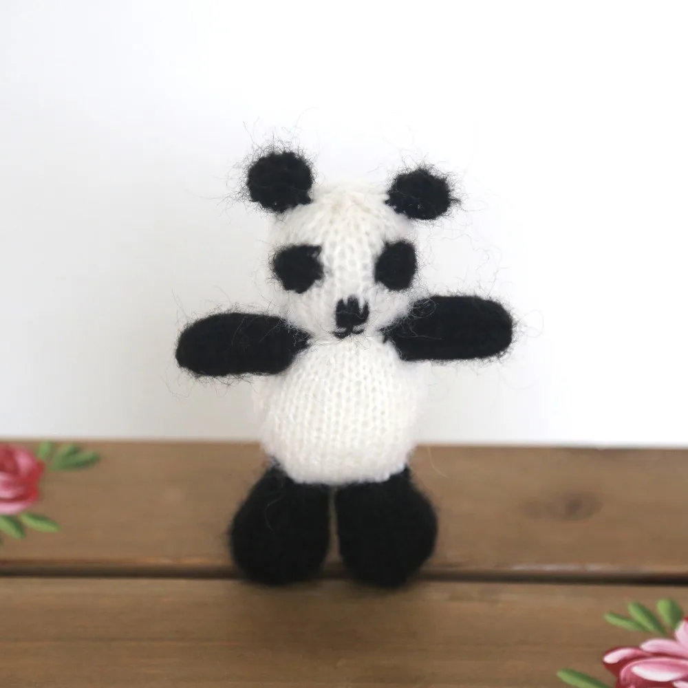 

Newborn Prop Panda Bear toy Knitted Panda Toy Stuffed Animal Match Bonnet and Romper set Baby Photography props
