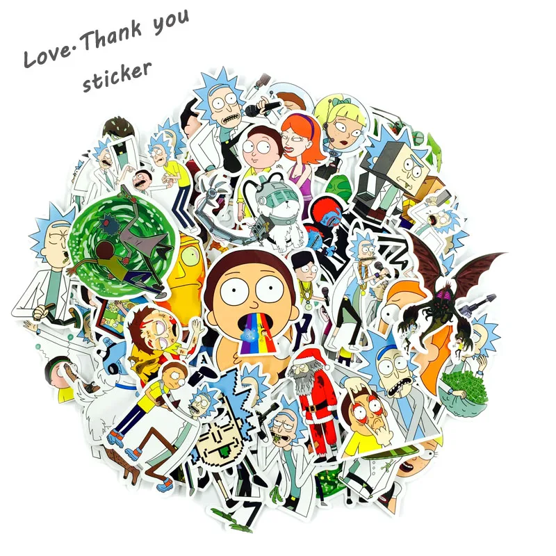 100Pcs lot American Drama Rick and Morty Funny Sticker Decal For Car Laptop Bicycle Motorcycle Notebook