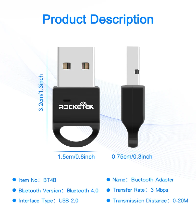 Rocketek Bluetooth адаптер USB Dongle для компьютера PC беспроводной мышь, bluetooth, динамик 4,0 музыкальный приемник USB Bluetooth адаптер