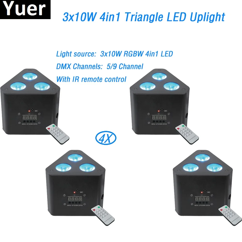 

4Pcs/Lot 3x10W 4in1 RGBW LED lights IR Remote control LED Par 5/9 DMX512 Channels for Wedding Background dj party disco Light