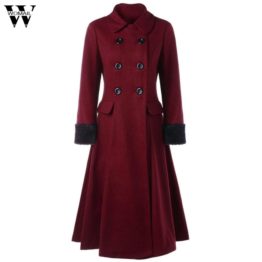 

Womail Women's Double-Breasted Wool Blend Jacket Fur Collar Slim Trench Long Coat Blouse woman blouse 2018 L30725