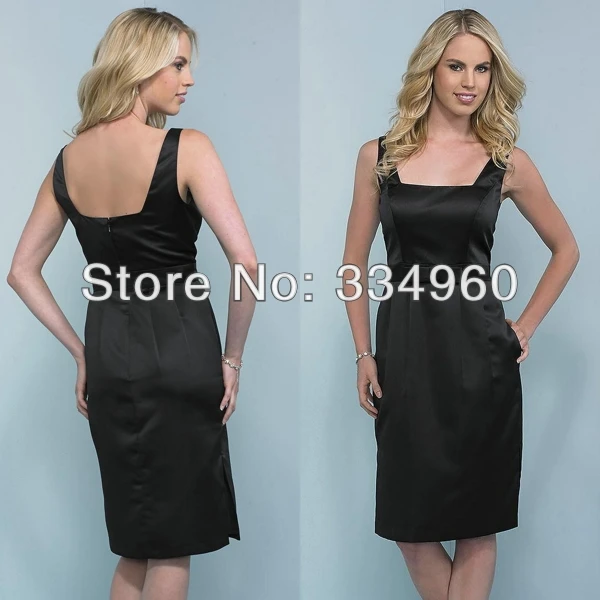 Formal Bow Front Short Sleeveless Sheath Knee Length Black Satin Wedding Party Dresses | Свадьбы и торжества