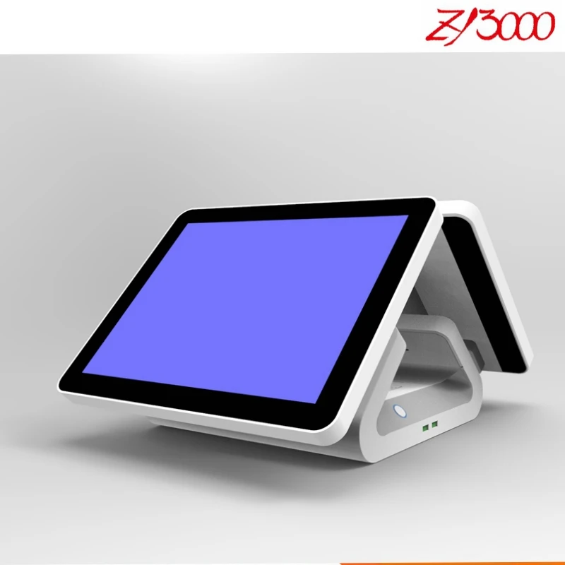 All in one touch screen pc 15'' double screen pos system touch screen