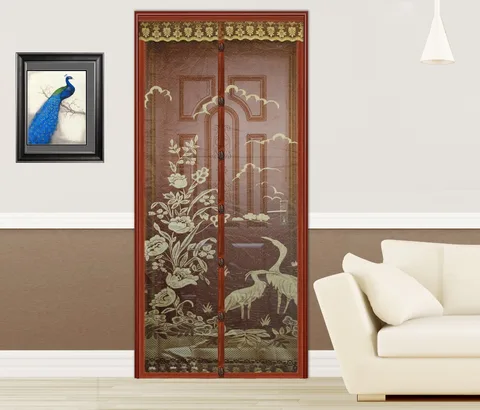 Porta de Tela de Mosquito Cortinas de Malha Mãos Livres Marrom Magnética Fuya Magnética Net Sheer